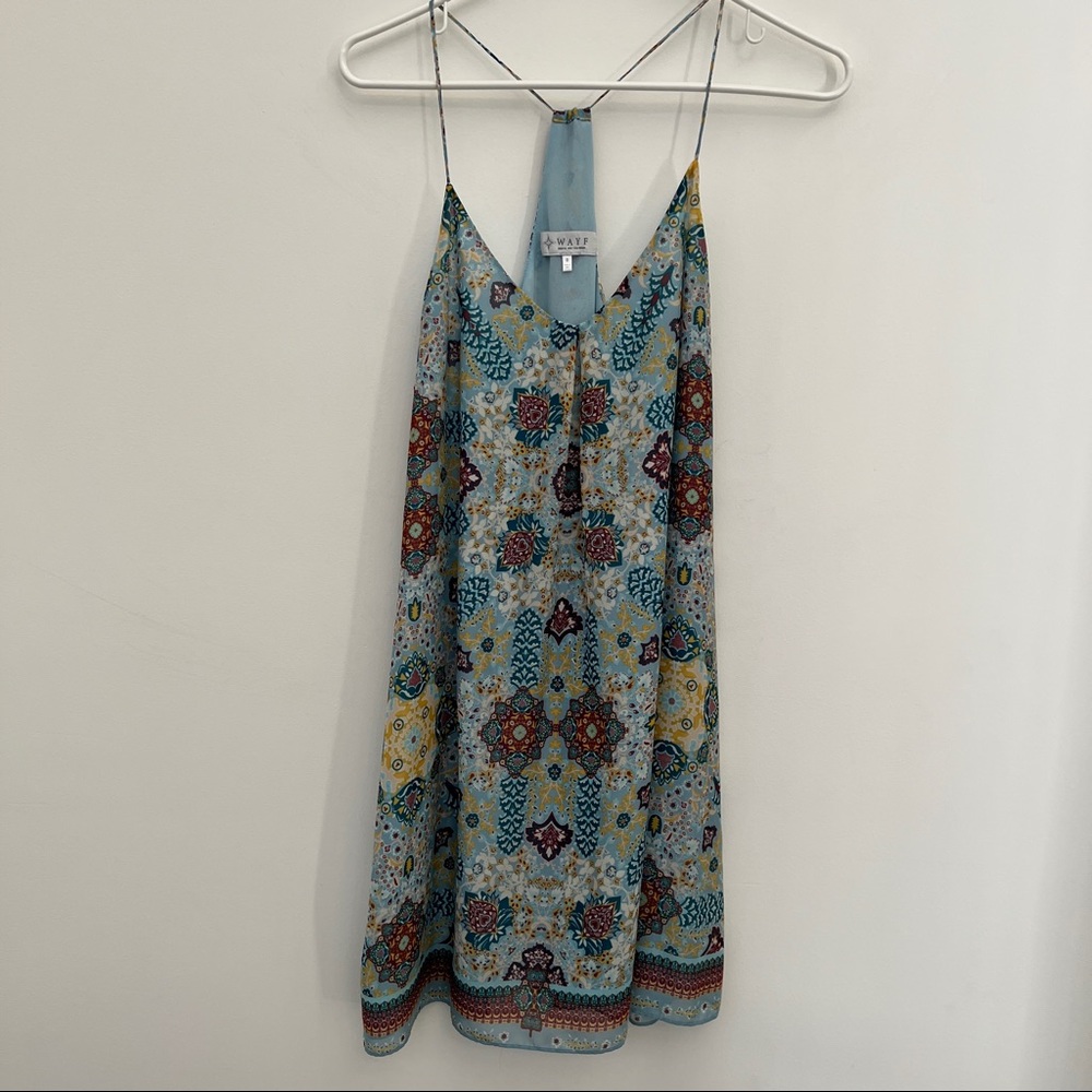 Wayf light blue spaghetti strap racer back dress, lined..Festival wear.